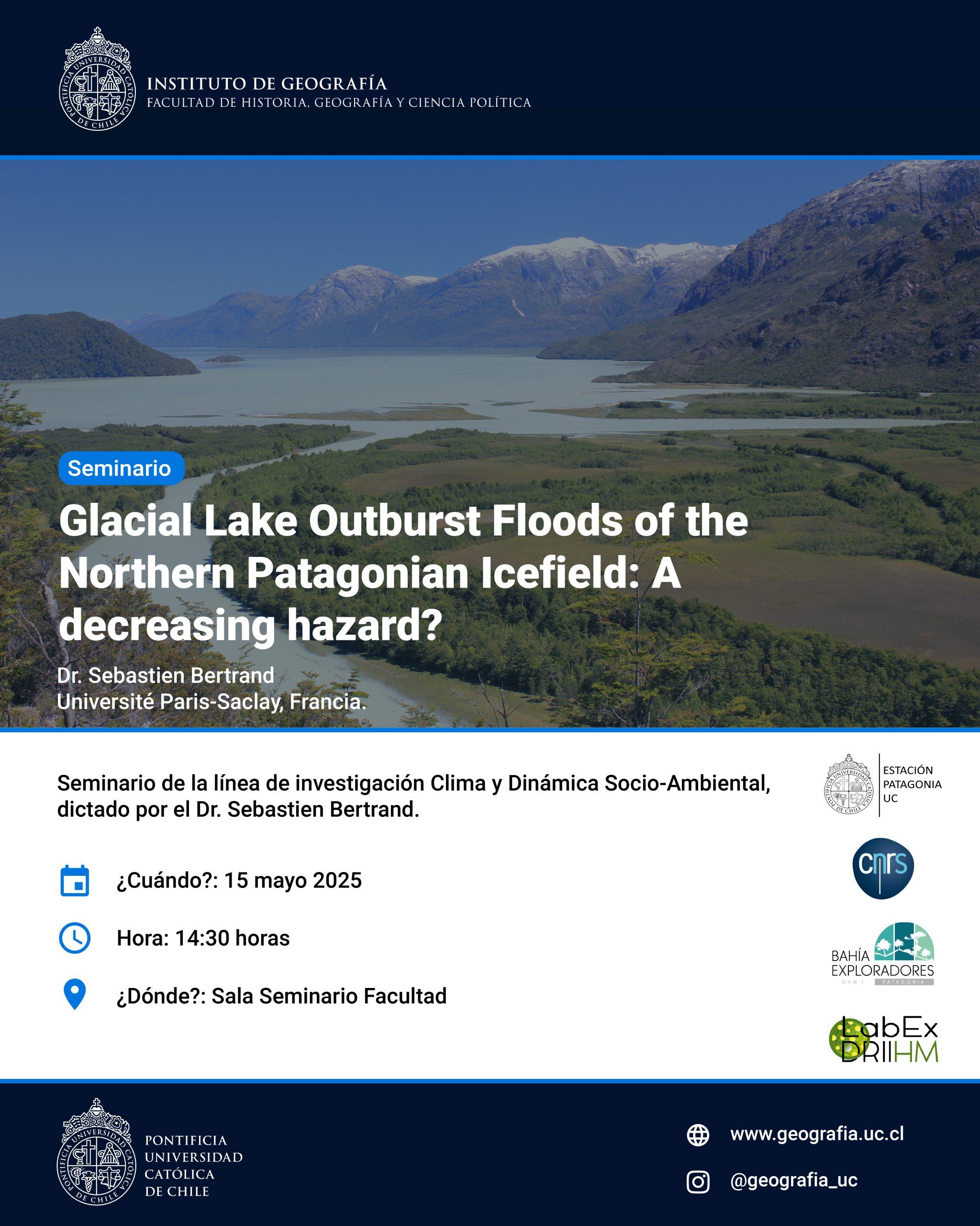 Seminario abordará riesgos asociados a crecidas por vaciamiento de lagos glaciares en la Patagonia​